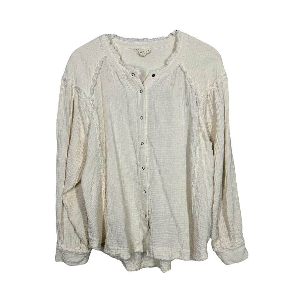 Dress Up Boutique Cream Gauze Boho Beach Top Medium Long Sleeve Cottage Casual